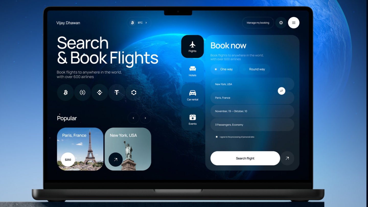 Flight booking web app designed by our team, shown on a laptop