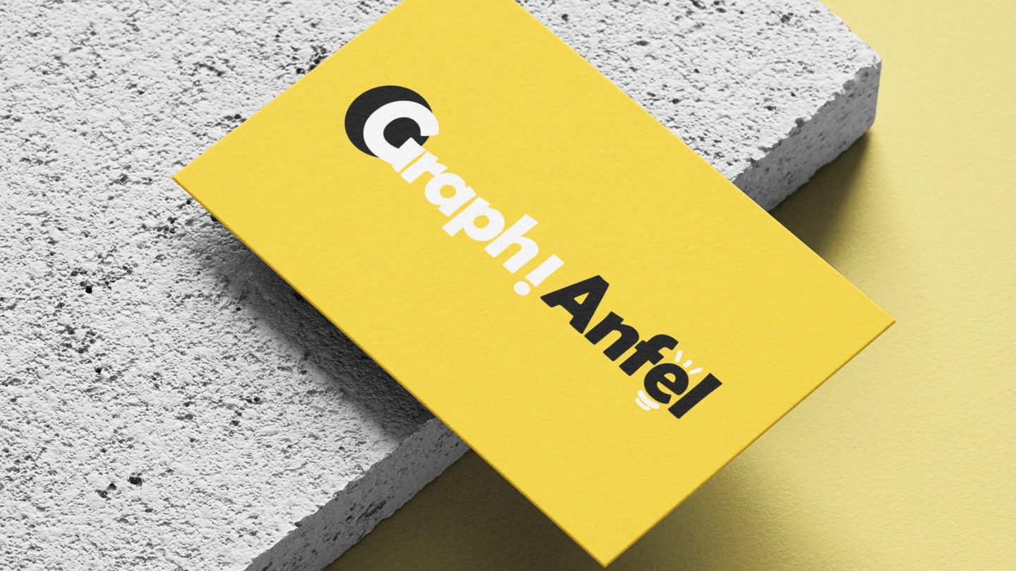 Graph!Anfel logotype on a yellow card
